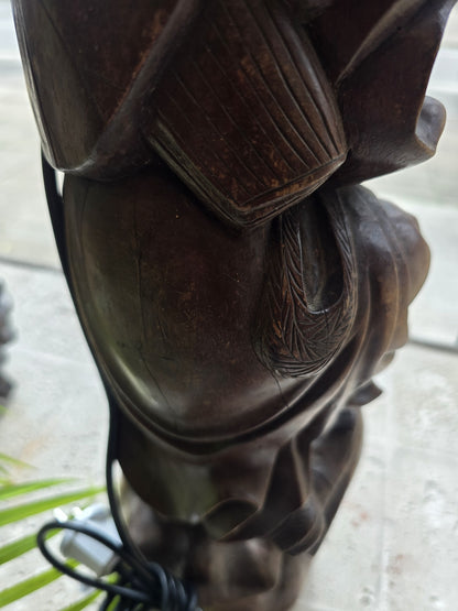 Carved Wood Gnome Figural Table Lamp