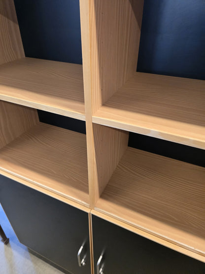 Wood & Black Shelving Unit with Cabinets