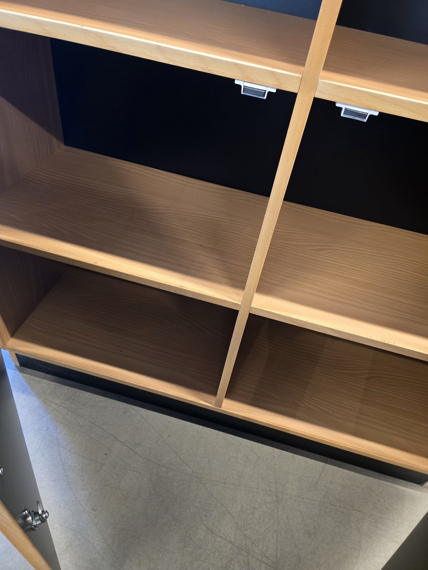 Wood & Black Shelving Unit with Cabinets