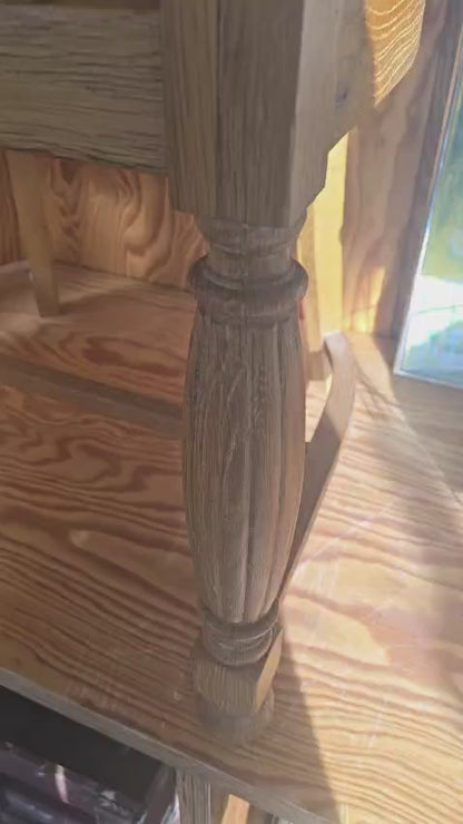 Hand-Carved Wooden Chair with Striped Upholstery