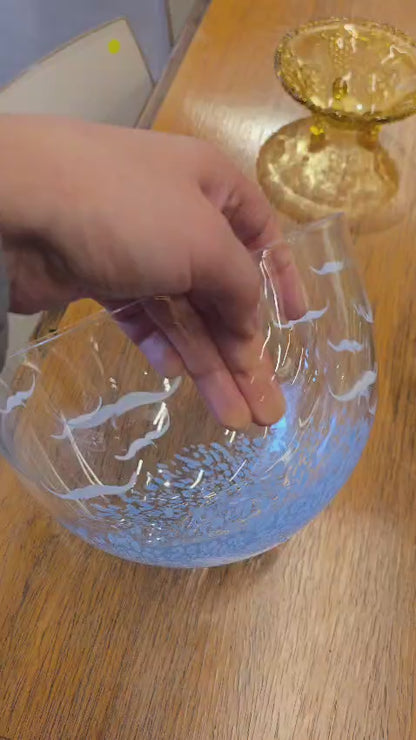 Blue Splatter Glass Serving Bowl