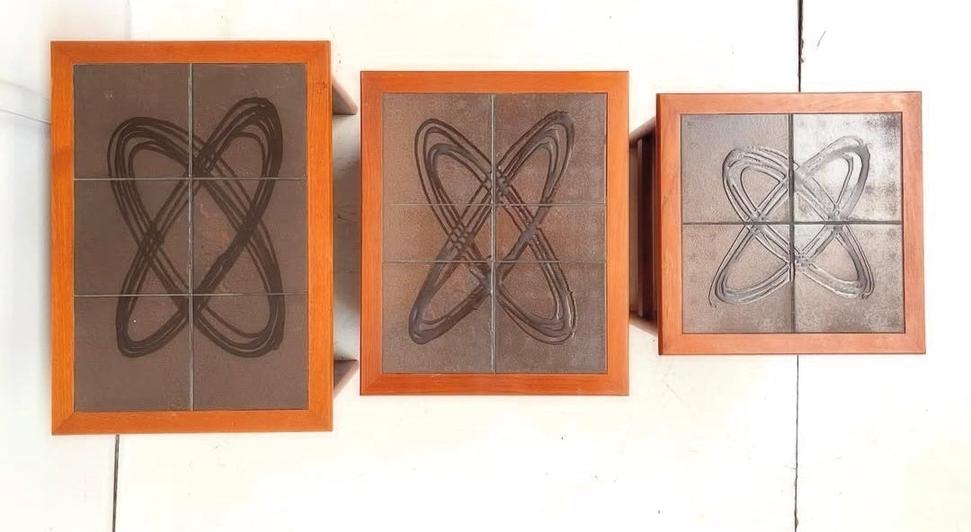 3 Teak Side Tables with Tile Top