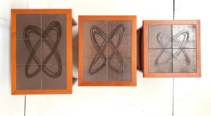 3 Teak Side Tables with Tile Top