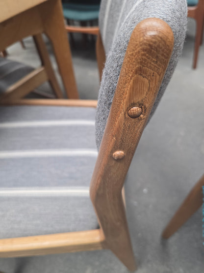 Set of 6, J.C.A. Jensen Teak Dining chairs, Grey Striped Fabric