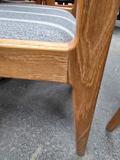 Set of 6, J.C.A. Jensen Teak Dining chairs, Grey Striped Fabric