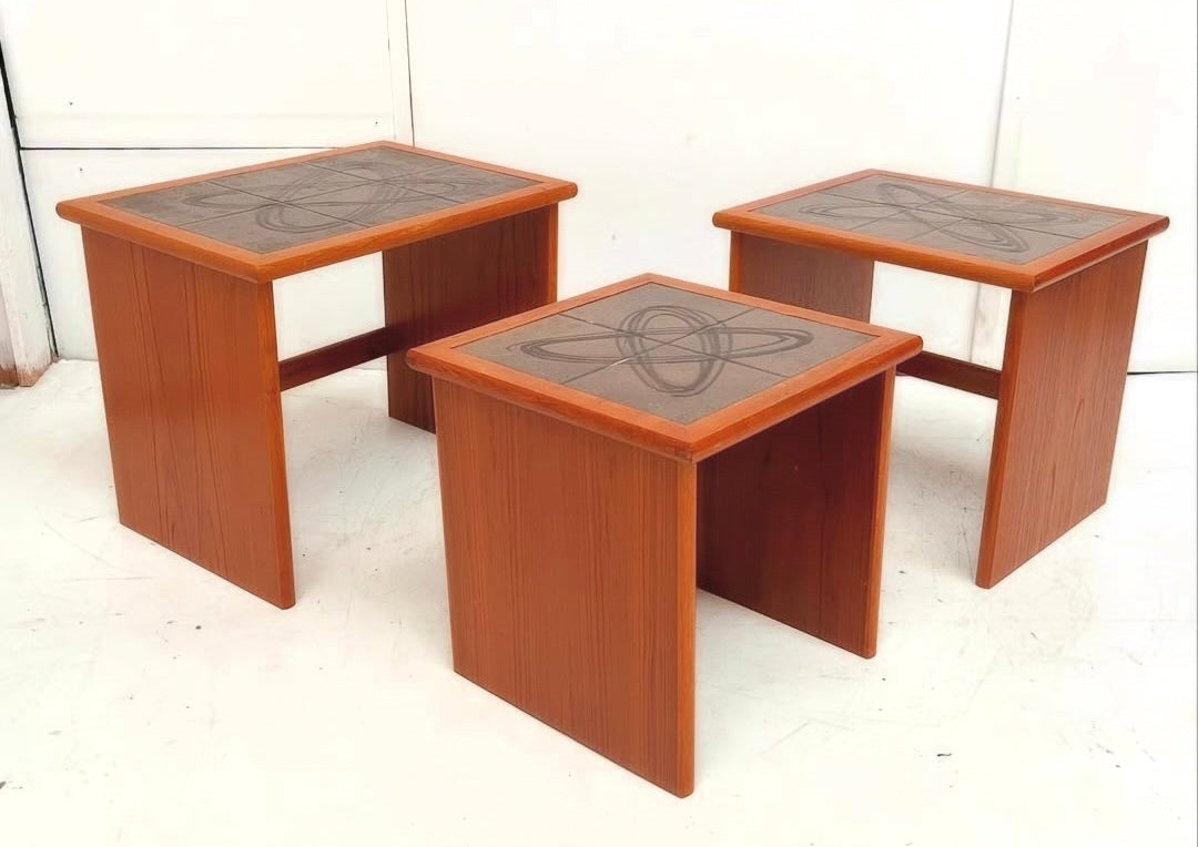 3 Teak Side Tables with Tile Top