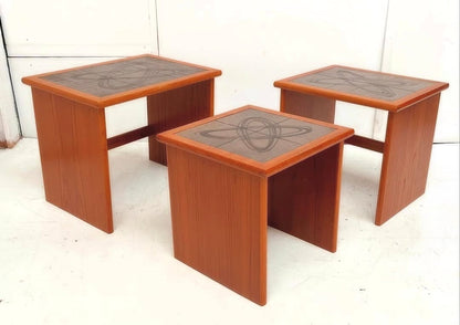 3 Teak Side Tables with Tile Top