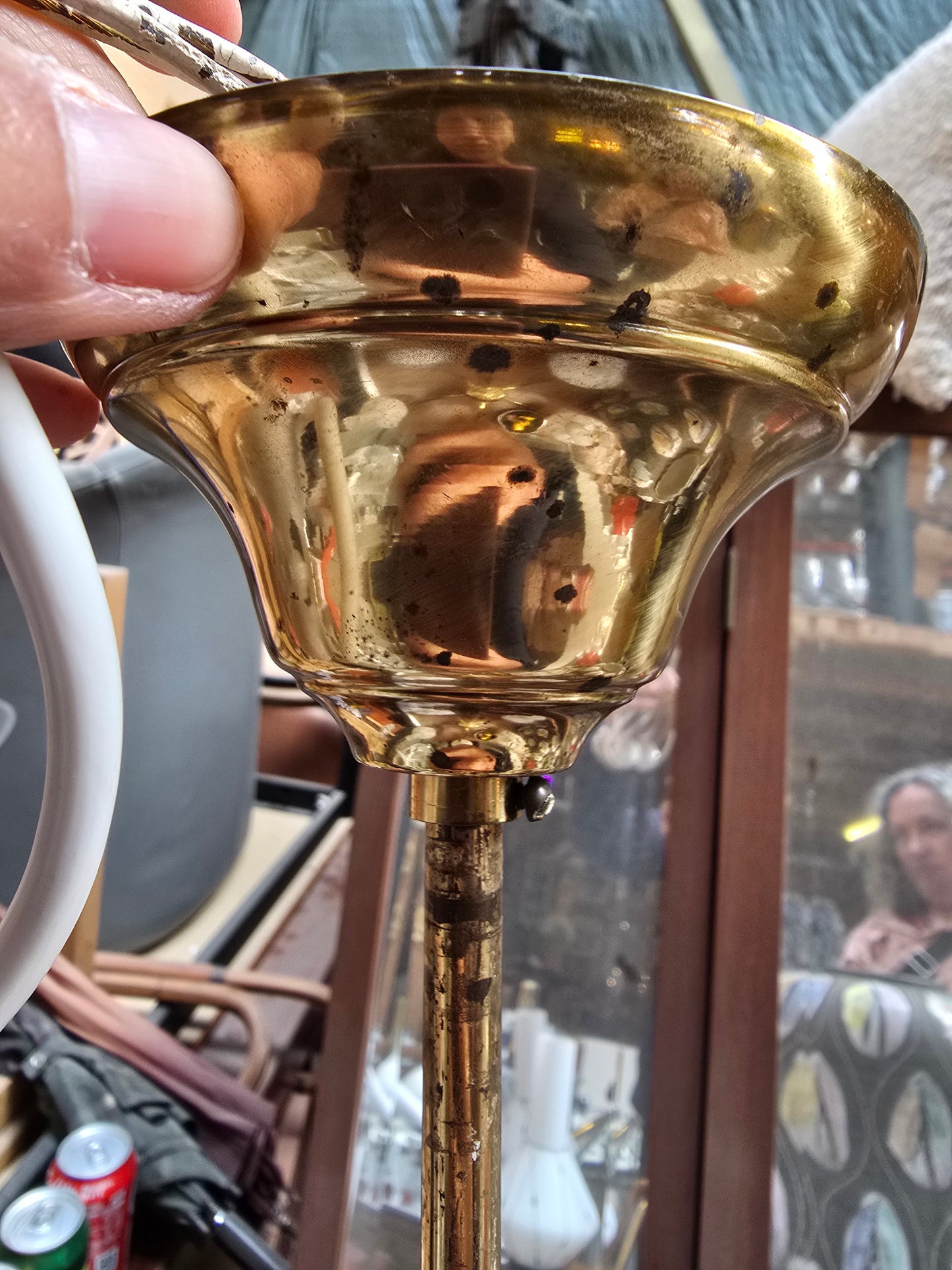 Brass & White Glass chandelier